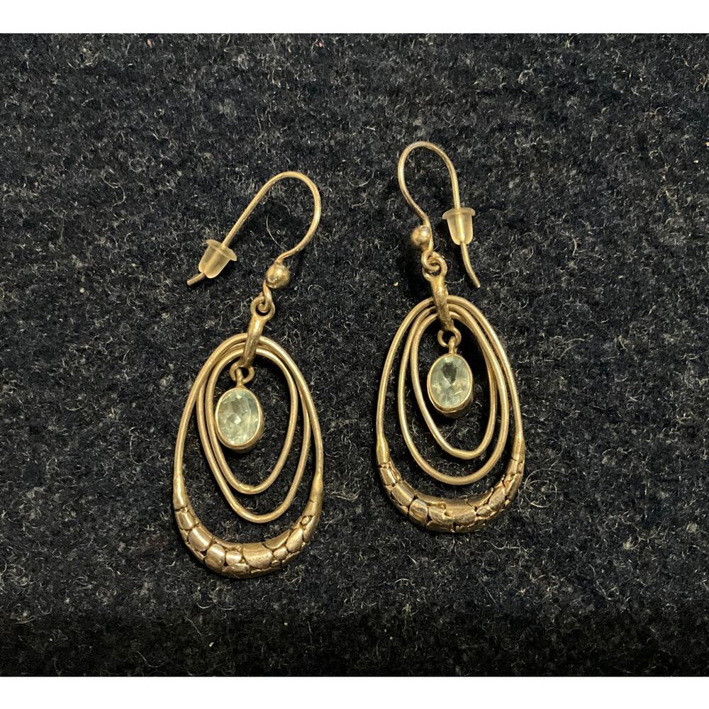 Vintage 925 Sterling ATI Dangle Aqua Fish Hook Earrings